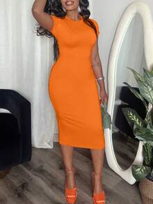 LovelyWholesale Abito Aderente In Maglia A Coste Solida