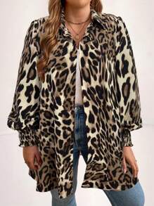 Áo khoác dài tay in họa tiết da báo cỡ lớn dành cho nữ - Màu be - Xem 4