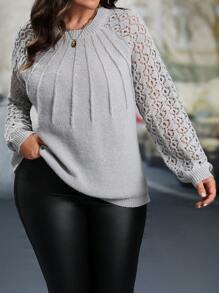 Pull casual à manches dolman et col rond, couleur unie, pour femmes grande taille, pour l'hiver