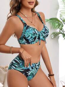 SHEIN Swim Bộ bikini in hình cây nhiệt đới đi biển mùa hè dành cho nữ - Nhiều màu - Xem 5