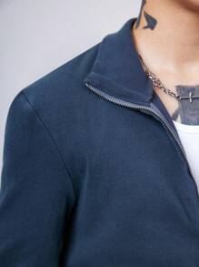 Manfinity Denimwave Chaqueta ligera de cuello alto texturizada de punto de mezclilla retro estilo Y2K para hombre, sencilla, de moda, para esposo, de manga larga, para salir