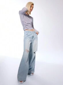 MUSERA High Waisted Ripped Loose Fit Wide Leg Jeans Spring 90's Cute Summer Streetwear - Baby Blue - View 3