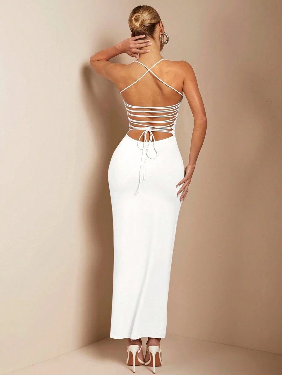 SHEIN BAE 女式长款直筒连衣裙，配有精致的后肩带