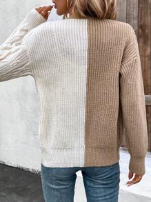 SHEIN LUNE Color Block Button-Up Casual Long Sleeve Cardigan
