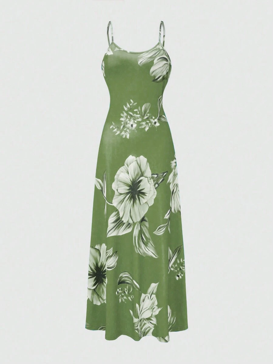 SHEIN Clasi Women's Summer Floral Print Maxi Sleeveless Casual Dress For Vacation - Mint Green - View 1