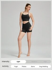 GLOWMODE FeatherFit™ Sports Bra & 4.3'' Shorts Set Crisscross Back Bra Tank Top With Crossover Biker Shorts Low Impact Yoga Daily Running Gym Workout Summer