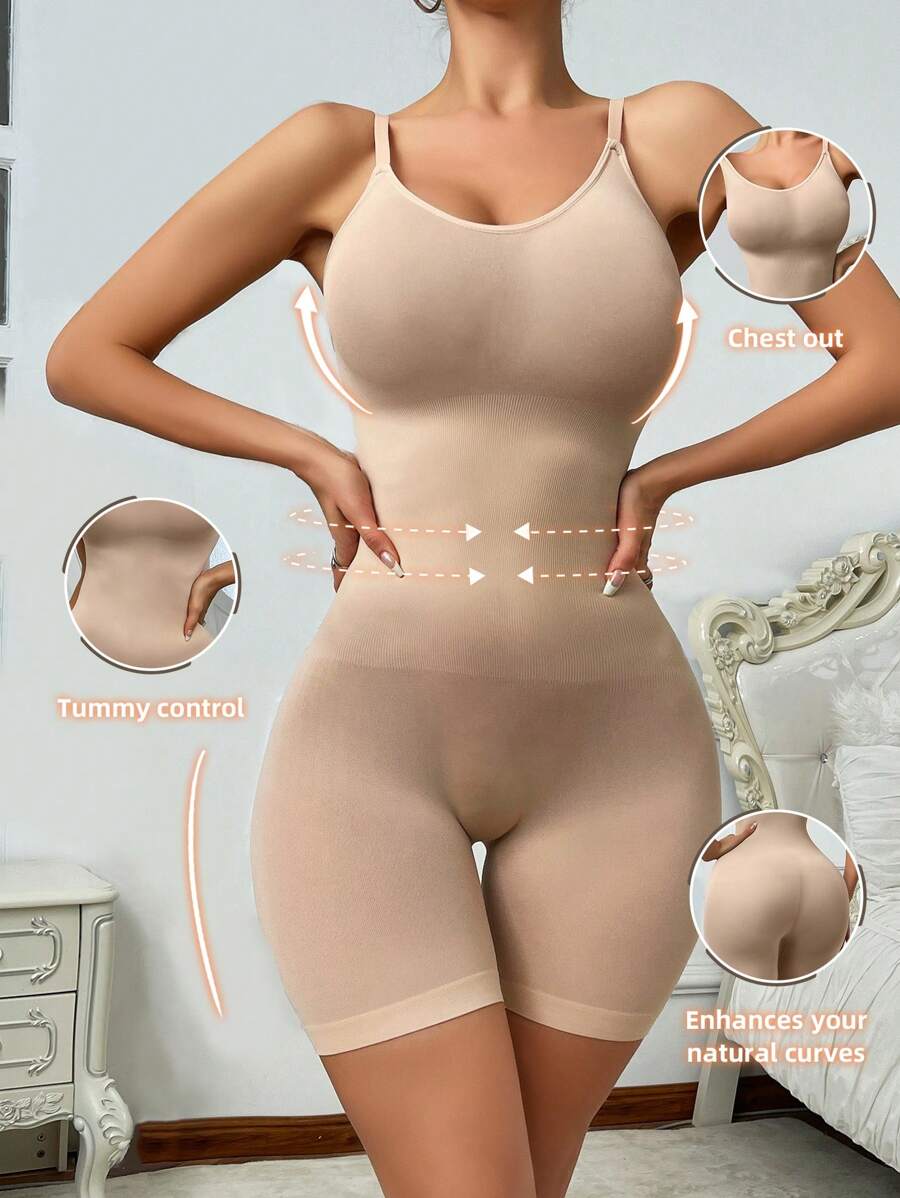Women's Solid Color Sleeveless Jumpsuit Shapewear - Apricot - View 1