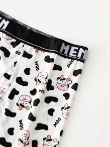 Men's Letter & Cow Print Casual Boxer Shorts - White - View 6