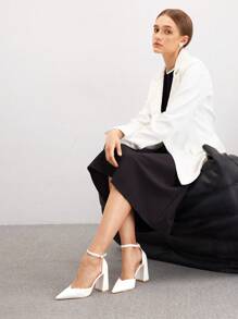 CUCCOO BIZCHIC Fashionable White V-Cut Pointed Toe Chunky Heel Ankle Strap High Heel Shoes For Women, Suitable For Office, Dating, Parties And Weddings Spring Shoes Spring Break Easter For Christmas Spring Shoes - White - View 10