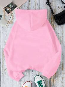 Teen Girl Slogan Print Drop Shoulder Long Sleeve Casual Loose Hoodie Sweatshirt, Autumn/Winter - Hot Pink - View 5