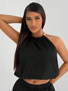 SHEIN SXY Débardeur d'été orné de perles artificielles pour femmes - Noir - Voir 5