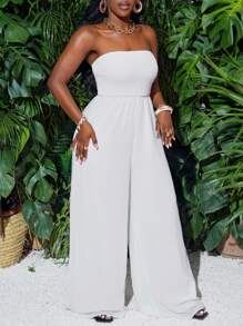 Slaydiva Jumpsuit thẳng dây lưới trắng đi nghỉ - Z - trắng - Xem 3
