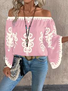 SHEIN Clasi Áo dài tay in họa tiết lệch vai dành cho nữ - Hồng - Xem 6