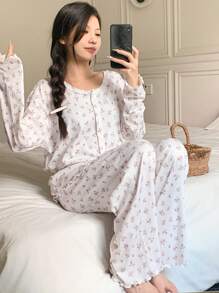 DAZY 女士时尚白色蕾丝边夏季睡衣套装 白色套装，秋冬服装 - 白色 - 查看 5