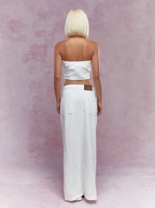 MISSGUIDED 纽扣式抹胸牛仔上衣和前开衩牛仔长裙套装 - 白色 - 查看 2