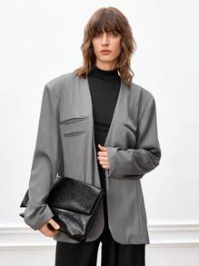 Manfinity VCAY Men's Loose Fit Casual Woven Blazer Jacket, Suitable For Spring, Fall, Winter - Dark Grey - View 2