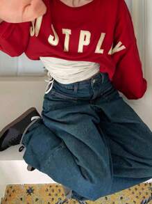 INAWLY Women's Crew Neck Letter Print Casual Long Sleeve Pullover Sweatshirt Graduation,Back To School Outfits,Graduation,Teacher Outfits For Women,Back To School  Fall Outfit - Red - View 3