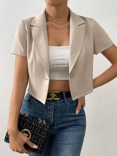 Breezaya 單色下摺領短袖折疊休閒短西服外套