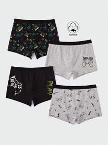 4pcs/Set Young Boy Gamepad & Letter Print Comfortable Boxer Briefs
