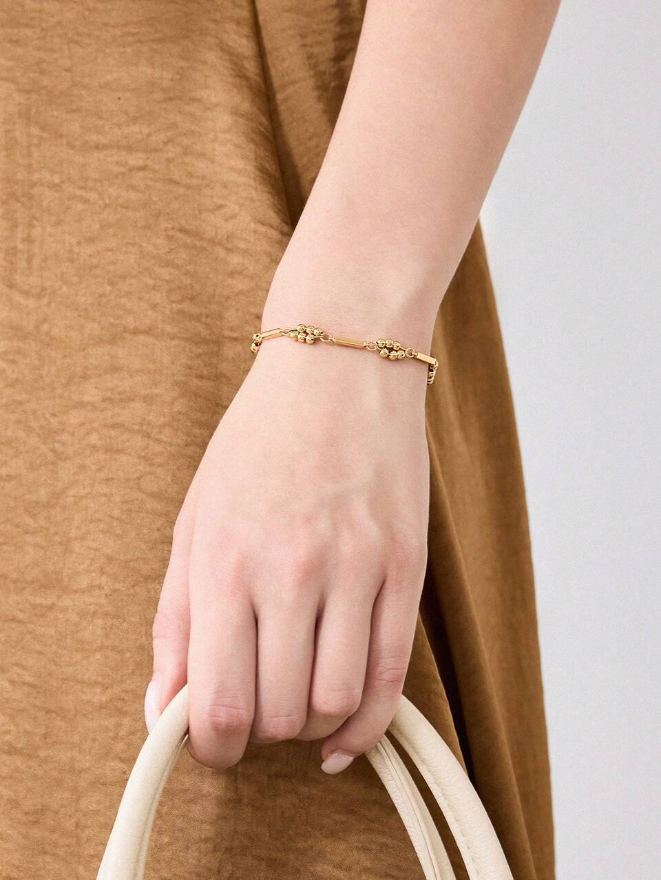 18K GOLD PLATED BEADED CHAIN LINK BRACELET