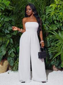 Slaydiva Jumpsuit thẳng dây lưới trắng đi nghỉ - Z - trắng - Xem 4