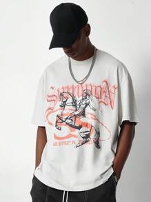 SUMWON T-shirt avec imprimé graphique de gladiateur et de cheval sur le devant