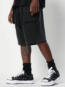 SUMWON Pantalones cortos vaqueros de tiro bajo con elástico - Negro - Ver 2