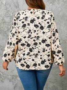 大码女式花卉印花蝙蝠袖宽松休闲衬衫 - 彩色 - 查看 2