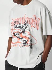 SUMWON T-shirt avec imprimé graphique de gladiateur et de cheval sur le devant