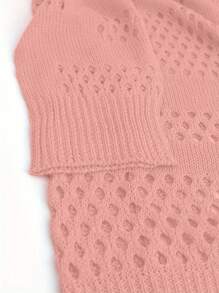 SHEIN LUNE 女式纯色落肩长袖镂空开衫，秋冬 - 藕粉色 - 查看 5