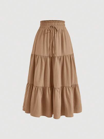 SHEIN MOD Women's Solid Color Tied Waist Ruffled Hem Skirt