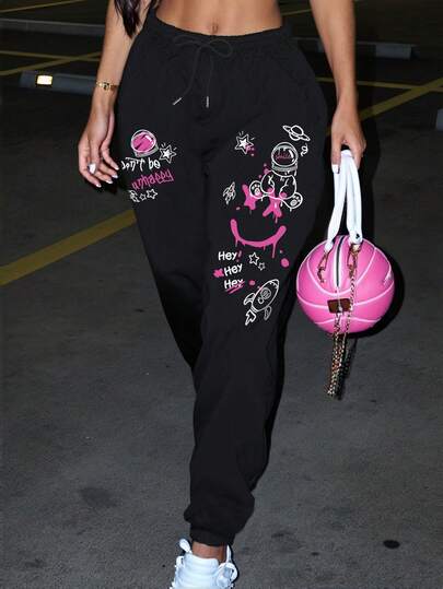 Women's Casual Graffiti Printed Sweatpants For Everyday Wear