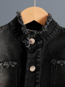 SHEIN Tween Boys 美国街头风格重度水洗、做旧和褪色牛仔休闲套装