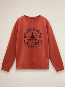 女士休闲字母印花长袖卫衣 - 橘色 - 查看 3