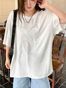 DAZY Oversized T-Shirt mit Schleife und weiter Passform, Kurzarm