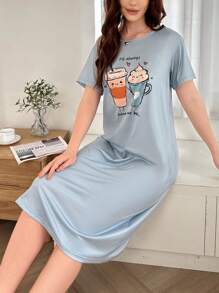 Dream Adore Cartoon Graphic Women's Casual Round Neck Short Sleeve T-Shirt Nightdress