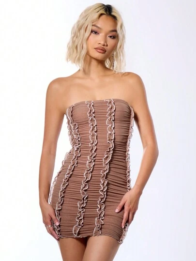 MUSERA Bandeau Ruffle Mini Dress Spring Sexy Cute Summeribiza Outfit Holiday Club Outfit Summer Holiday