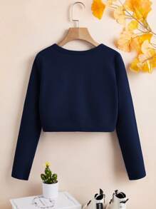 SHEIN Tween Girls Simple Solid Curved Hem Long Sleeve Casual Jacket