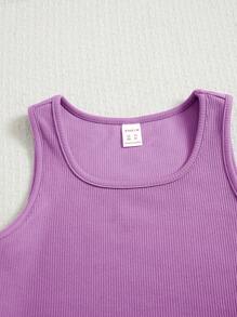 SHEIN Tween Girls' Knitted Fitted Cropped Tank Top And Shorts 2-Piece Set Summer Outfits