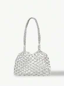 SHEIN VCAY Women's Woven Shoulder Beach Vacation Bag - White - View 1
