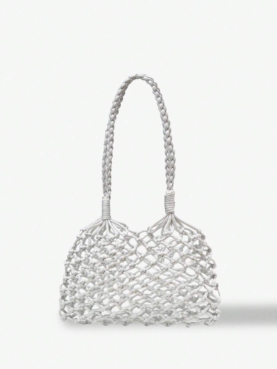 SHEIN VCAY Women's Woven Shoulder Beach Vacation Bag - White - View 1