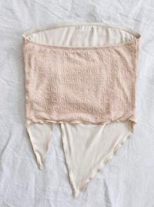 Soleia Ladies' Vacation Style Knit Tube Top, White & Apricot Colored Textured Bandeau Top With Slit And Drawstring, Perfect For Graduation Season Afternoon Tea Party Outfit