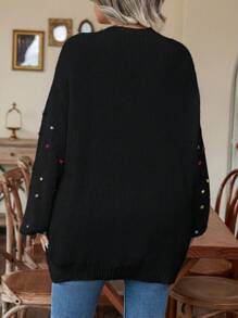 EMERY ROSE Plus Size Nữ Bóng Mờ Nhiều Màu Sắc Rớt Vai Tay Dài Hở Mặt Trước Áo Cardigan Thường Ngày, Mùa Đông - màu đen - Xem 2