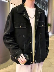 Manfinity Hypemode Men's Casual Loose Fit Long Sleeve Jacket, Spring Autumn - Black - View 6