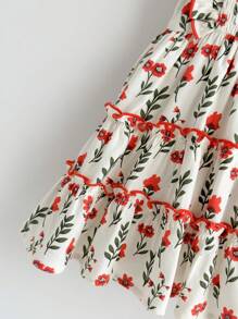 Cozy Pixies Baby Girl Floral Print Ruffle Hem Waist Cinched Dress - Redwood - View 6