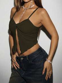 SHEIN Unity Women's Summer Solid Color Twist Hem Camisole Tank Top - Army Green - View 5