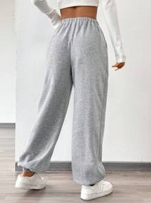 Chiquease Women's Solid Color Waist Tied Fleece Sweatpants - Grey - View 2