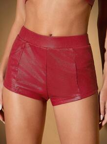 SHEIN Unity Women's Matching Set With Cropped Top And Short Shorts - Redwood - View 6
