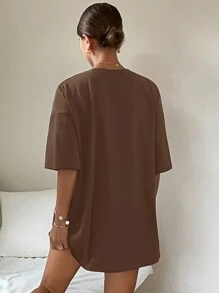 DAZY Áo thun nữ tay ngắn dáng rộng in slogan cổ tròn, mùa hè - màu nâu - Xem 2