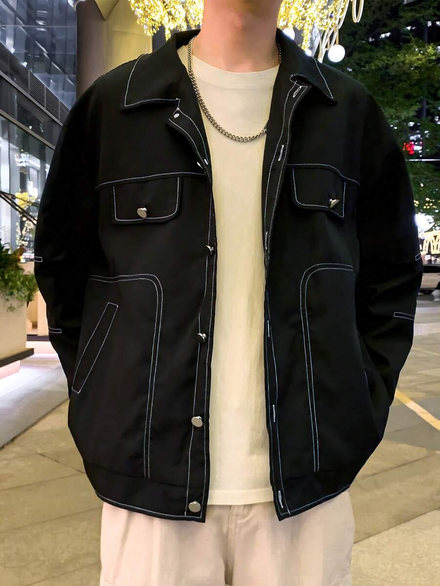 Manfinity Hypemode Men's Casual Loose Fit Long Sleeve Jacket, Spring Autumn - Black - View 1